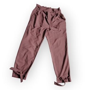 Grace Karin Ruched Paperbag Waist Trousers in Dusty Rose